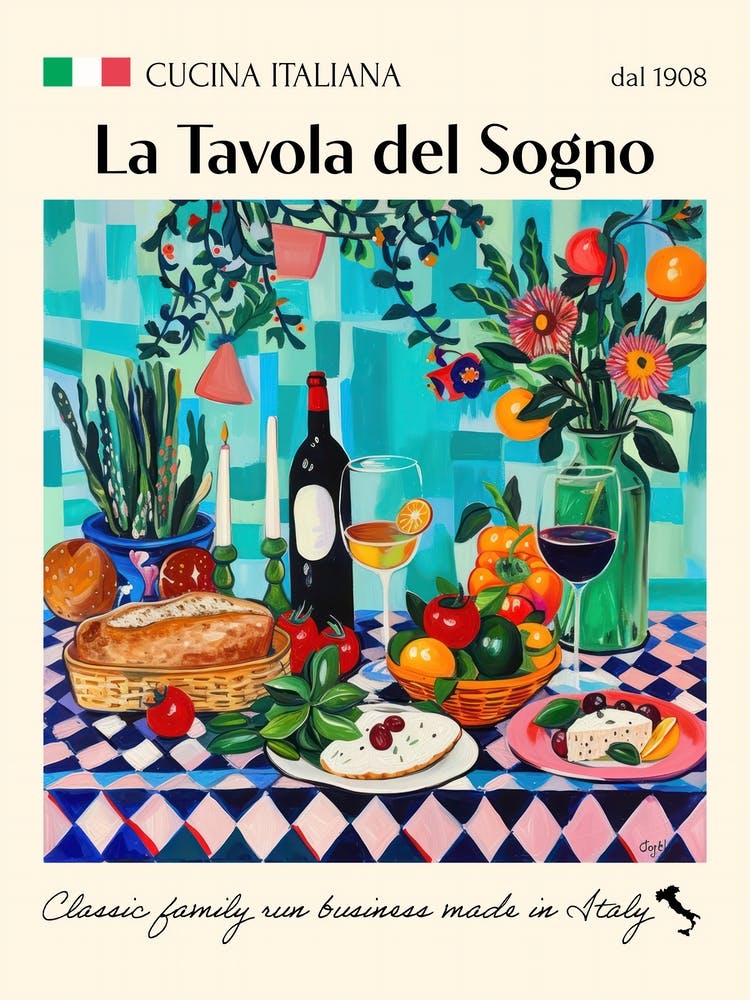 La Tavola Del Sogno Trattoria Italian Poster Food Kitchen