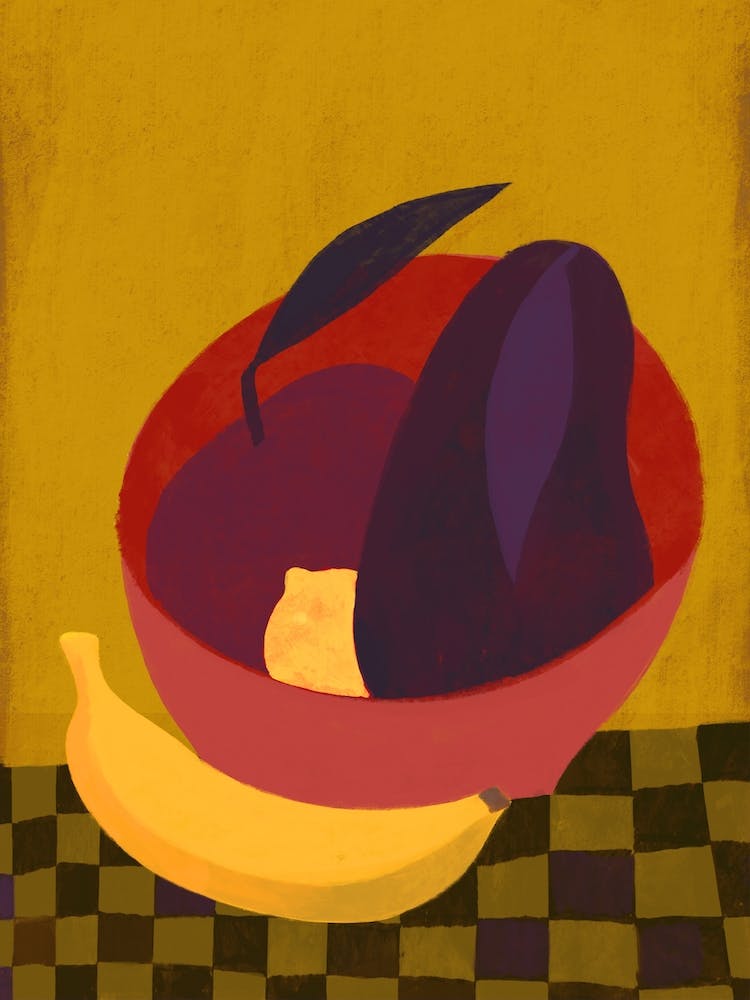 Fruits Bowl And Banana On Kitchen Table Still Life