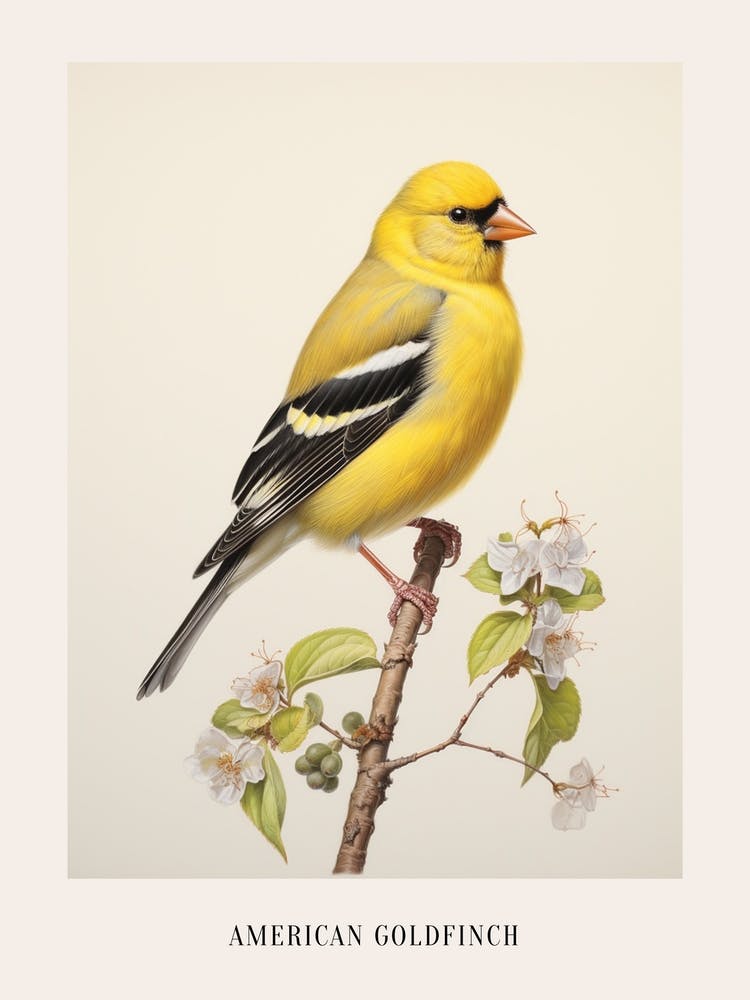 Vintage Bird Drawing American Goldfinch 1 Poster