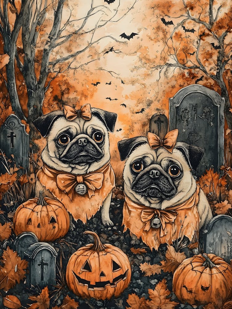 Halloween Pugs Watercolor 8