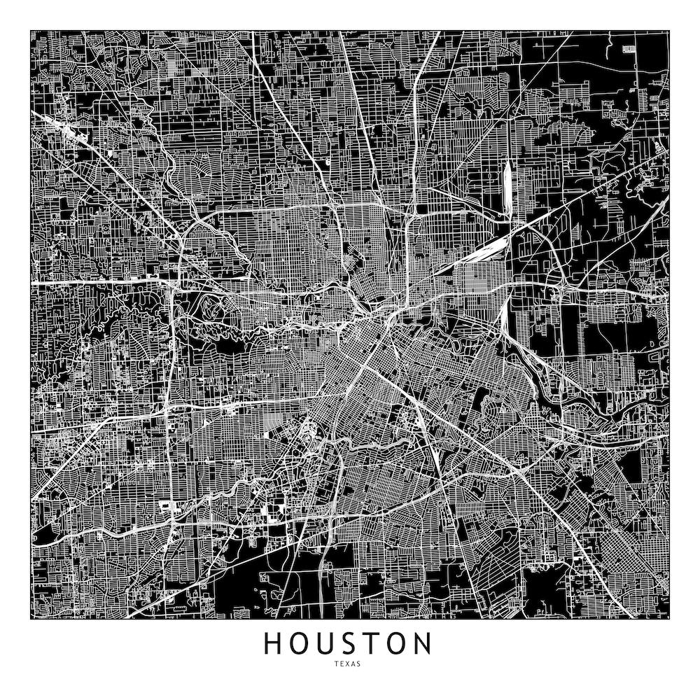 Houston Schwarz-Weiß-Karte Quadrat
