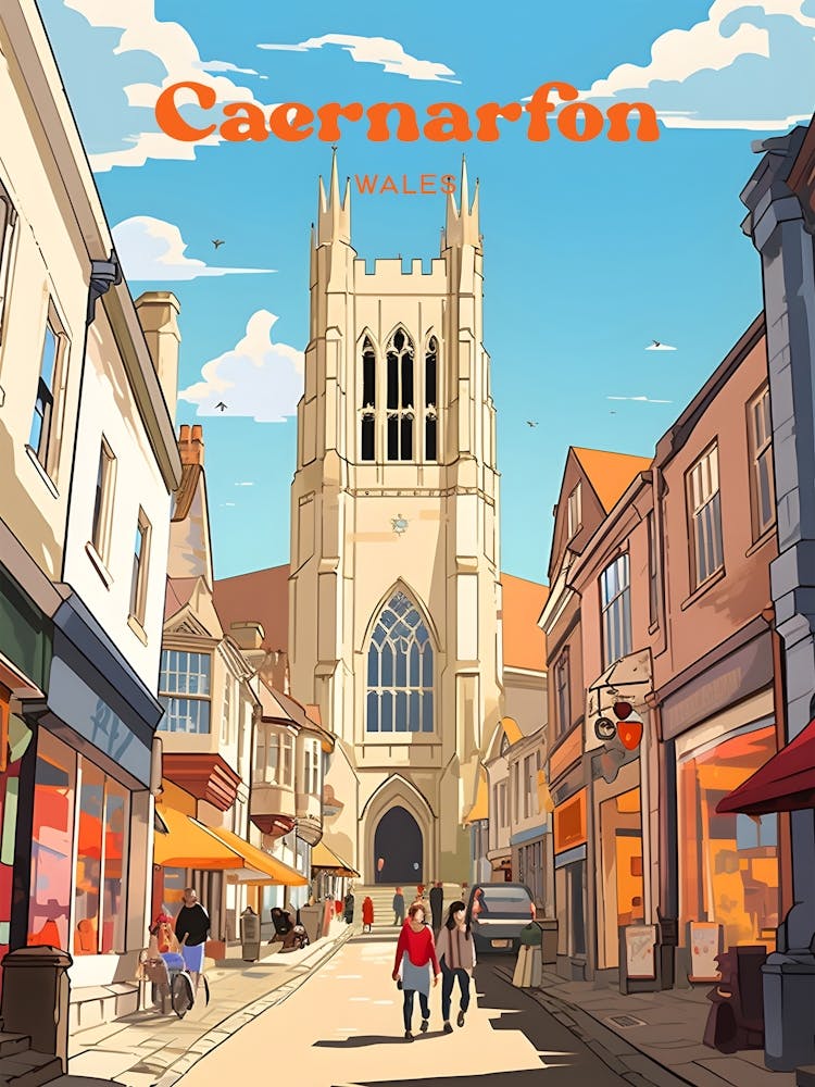 Caernarfon Wales Street view Travel Art