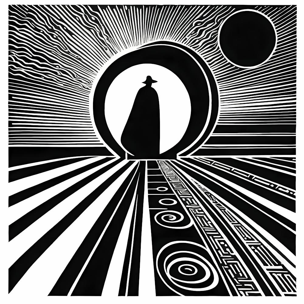 A Linocut Piece Depicting A Mysterious Abstract Figure On A Solid White Background, 109