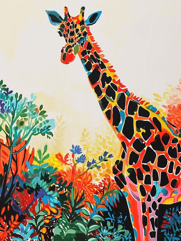 Giraffe In The Foliage Watercolour Inspired 2