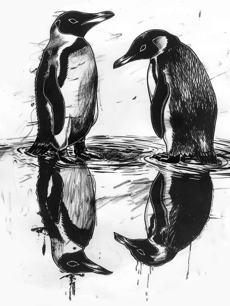 Emperor Penguin Admiring Their Reflections 3