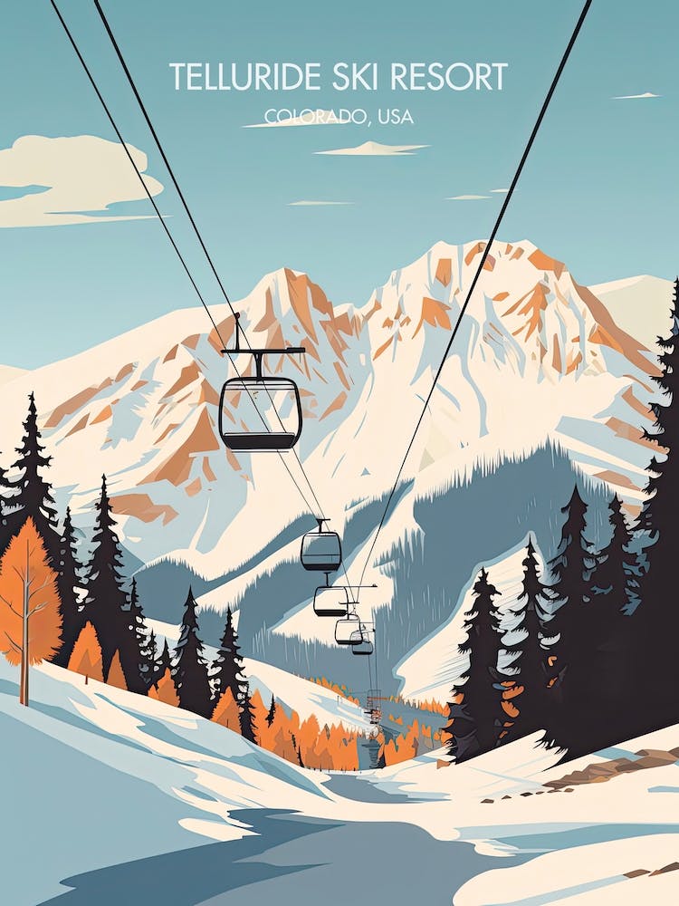 Poster Of Telluride Ski Resort   Colorado, Usa, Ski Resort Illustration 2