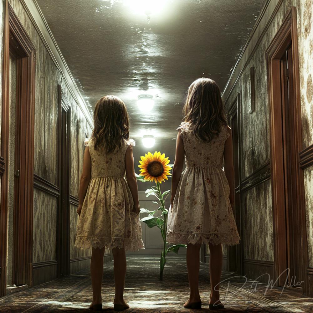 Two Little Girls In A Hallway, Surreal Image.