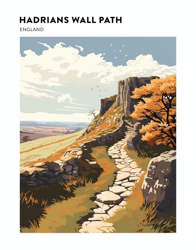 Hadrians Wall Path England 2 Hiking Trail Landscape Poster