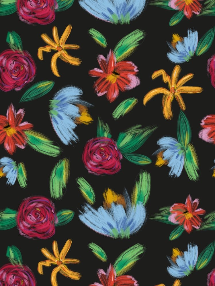 Brushed Flowers Black