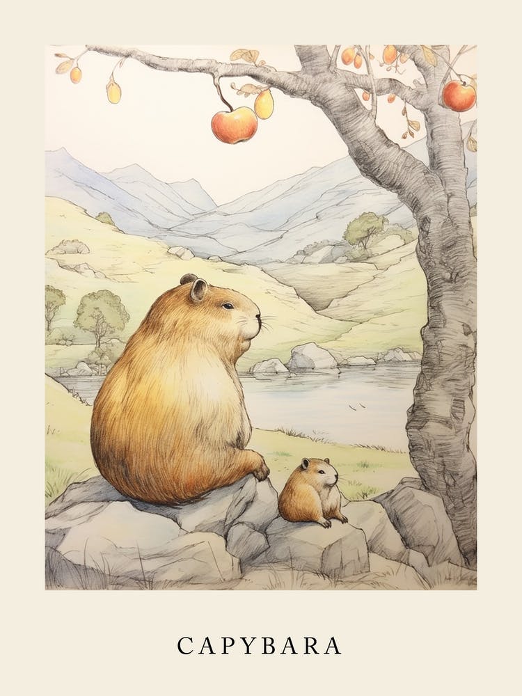 Beatrix Potter Inspired  Animal Watercolour Capybara 2