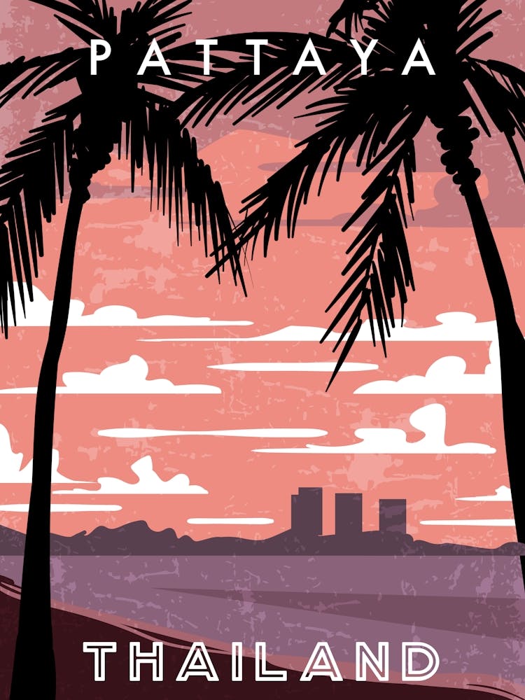 Pattaya, Thailand — Retro travel minimalist poster