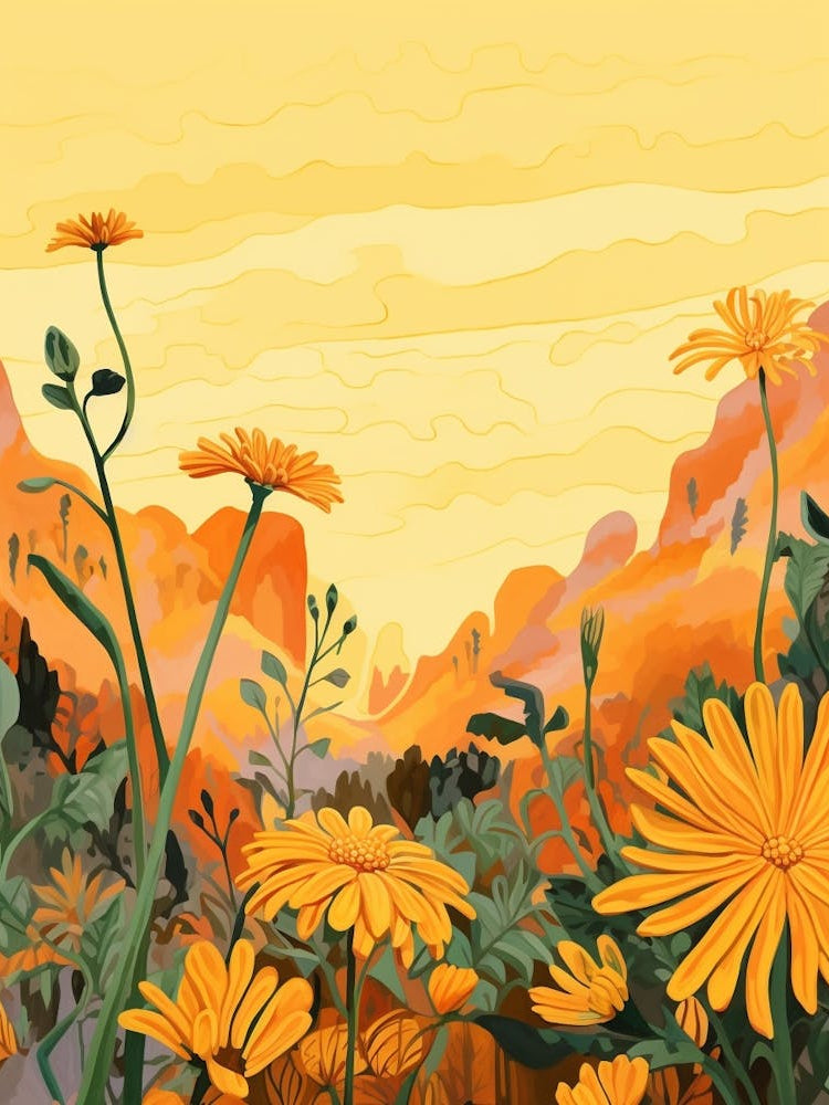 Boho Wildflower Painting Golden Ragwort 1