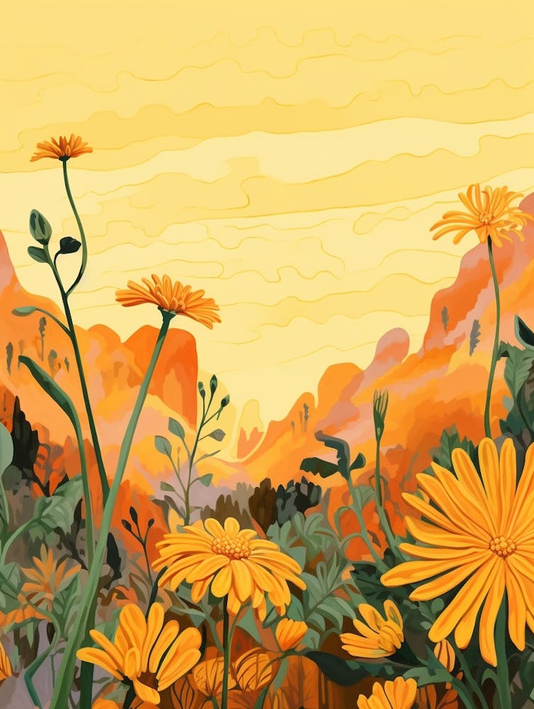 Boho Wildflower Painting Golden Ragwort 1