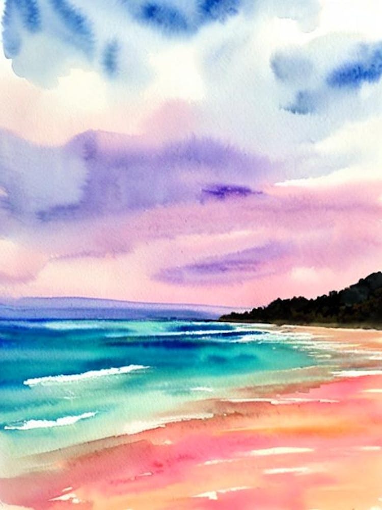 Byron Bay, Australia Pink Watercolour