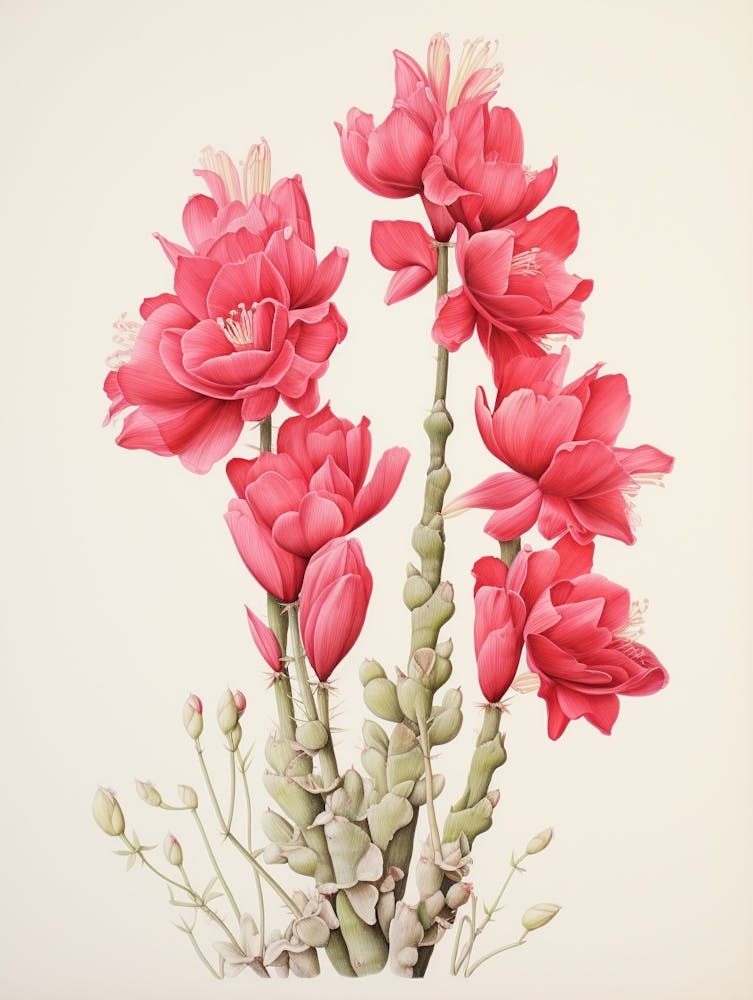 Vintage Cactus Illustration Ladyfinger Cactus 2