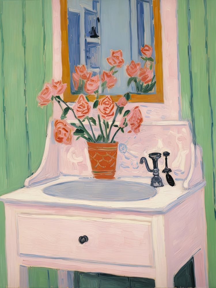 Bathroom Vanity Painting With A Foxglove Bouquet 1