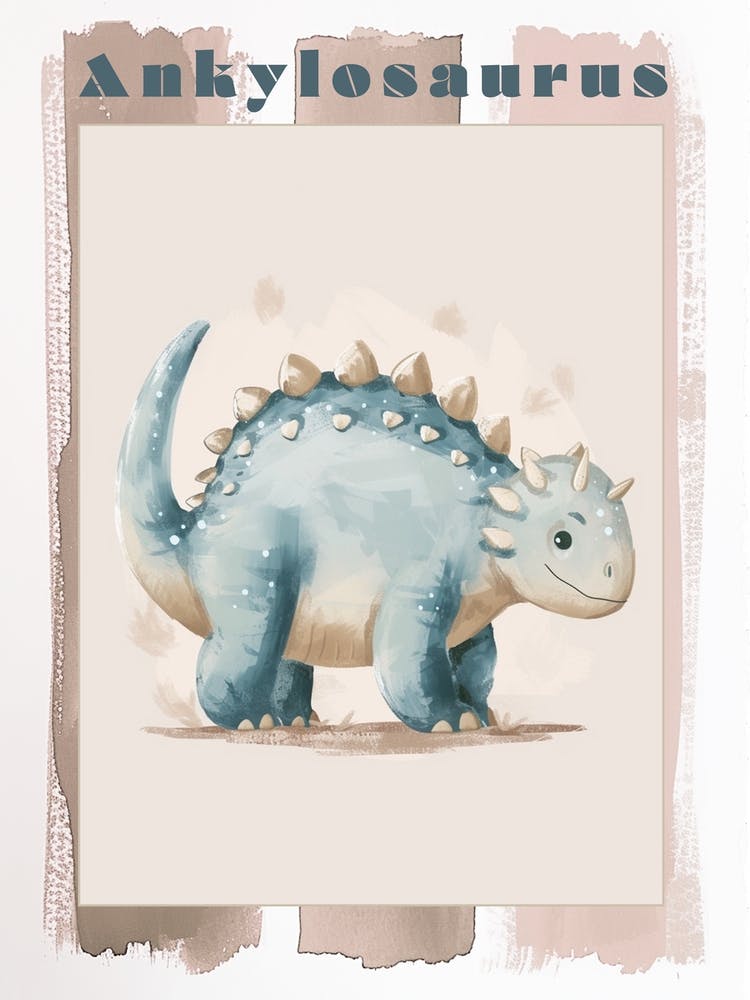 Cute Ankylosaurus Dinosaur Watercolour 2 Poster