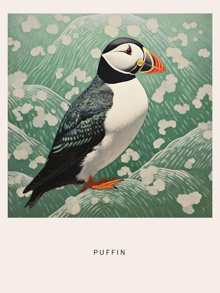 Ohara Koson Inspired Bird Painting Puffin 2 Poster