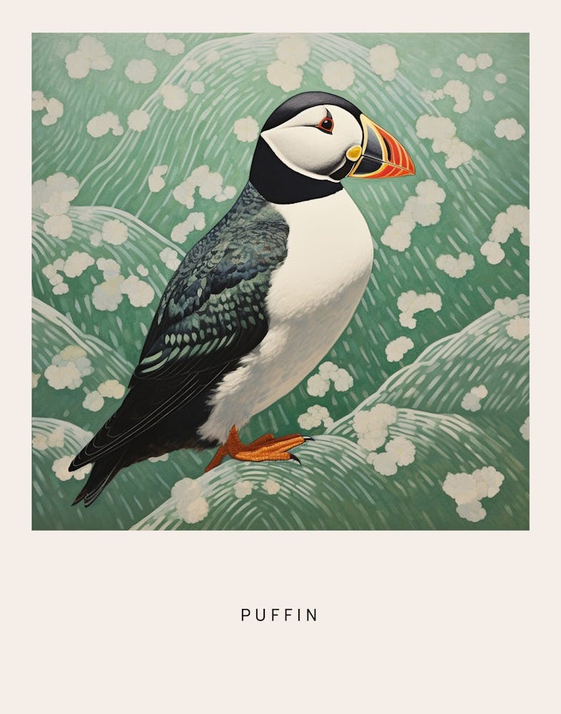 Ohara Koson Inspired Bird Painting Puffin 2 Poster