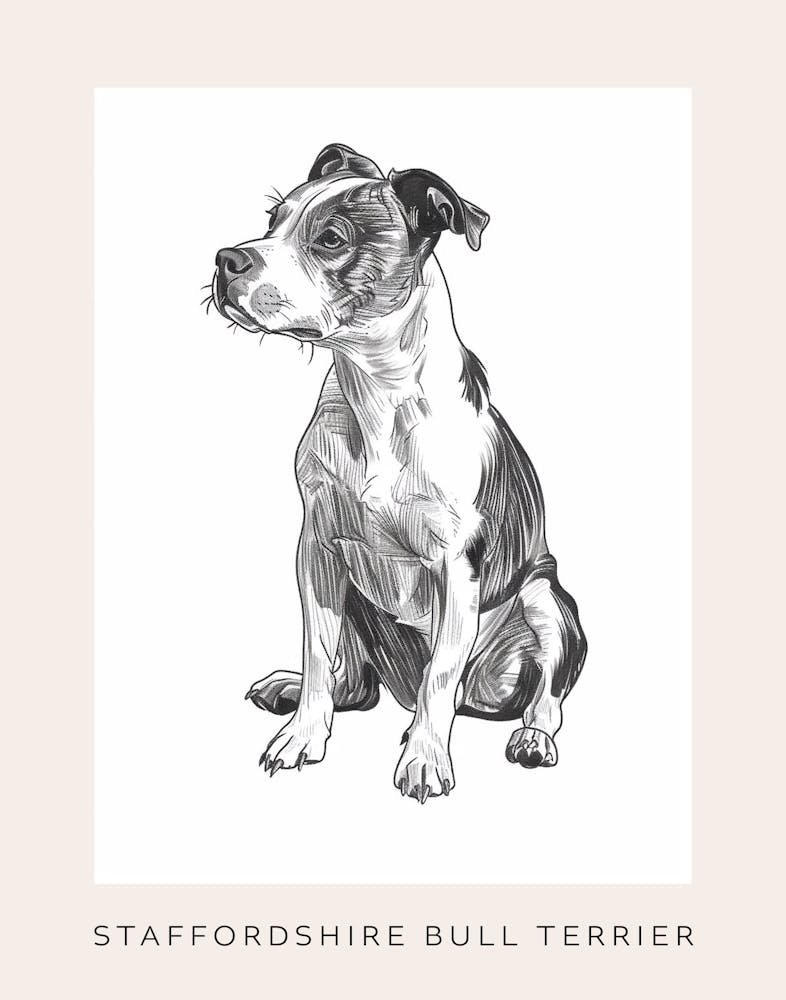 Staffordshire Bull Terrier Dog Line Sketch 1 Poster