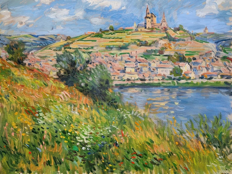 Tranquil Lakeside Vista Painting Inspired By Paul Cezanne