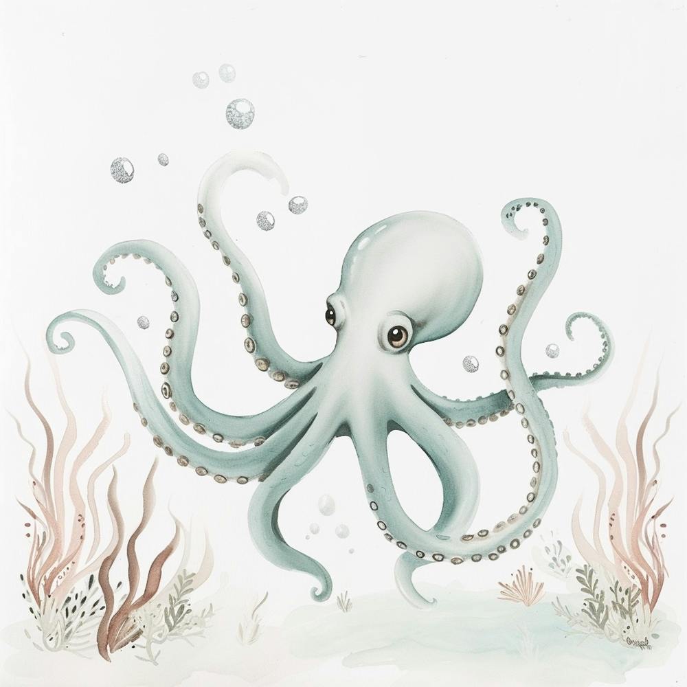 Storybook Style Octopus With Seaweed 5