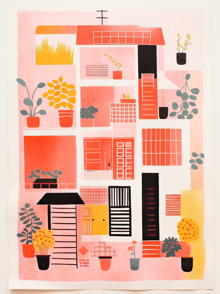 A House In Kyoto, Abstract Risograph Style 2