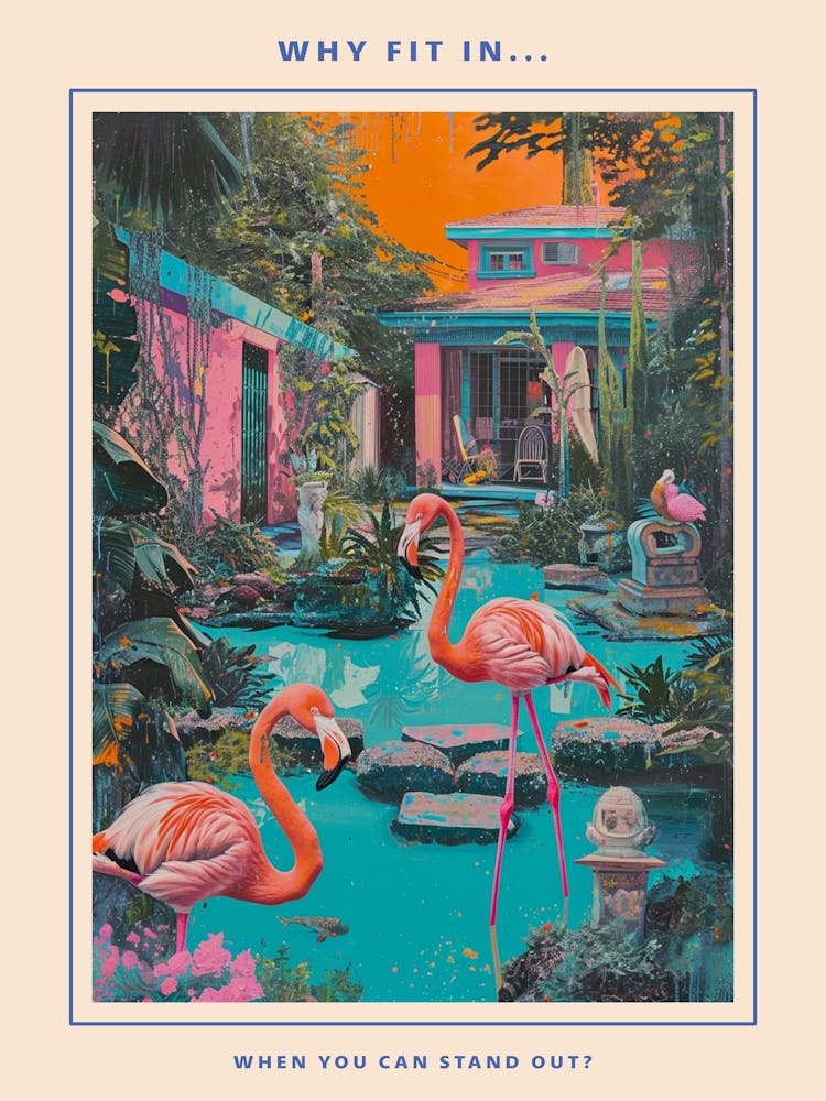 Retro Flamingoes In A Garden Poster 1