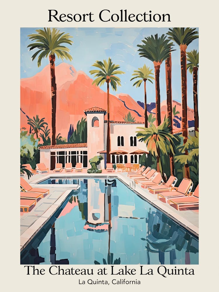Poster Of The Chateau At Lake La Quinta   La Quinta, California   Resort Collection Storybook Illustration 3