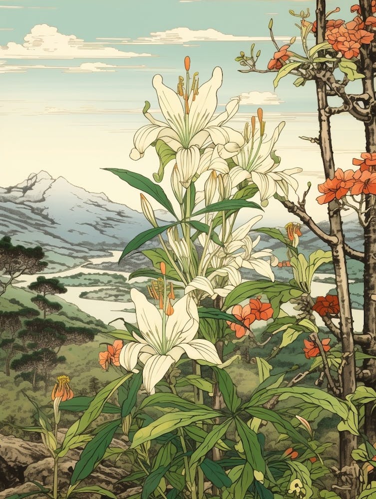 Himeyuri Okinawan Lily 2 Japanese Botanical Illustration