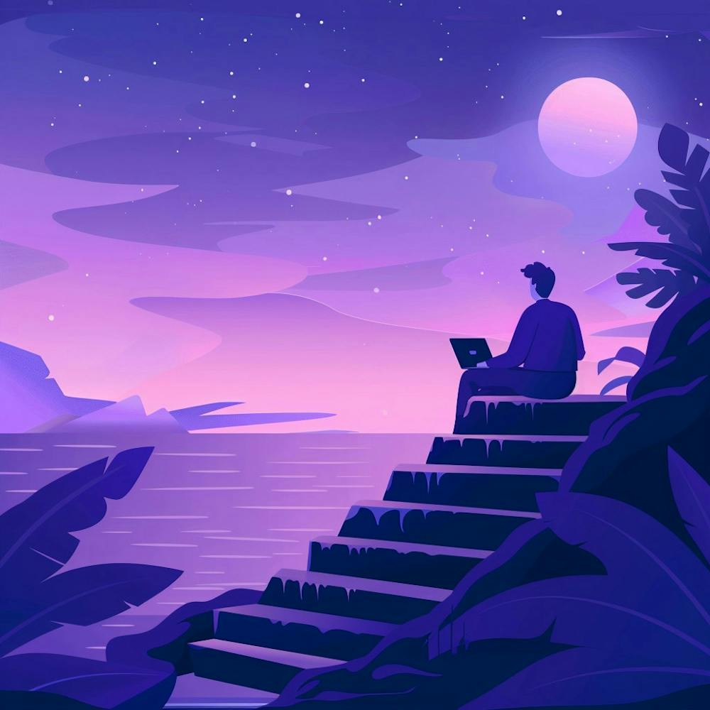 Man Working On Laptop At Night