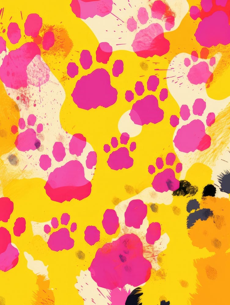 Paw Prints On Yellow Background