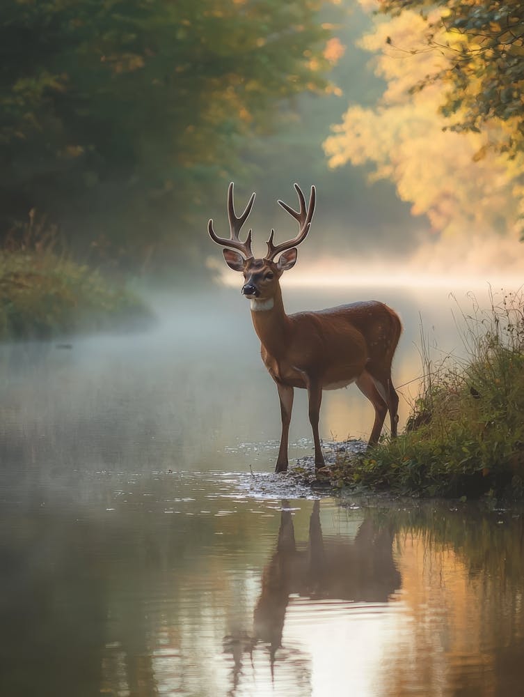 Buck Standing In A River. Generated AI.