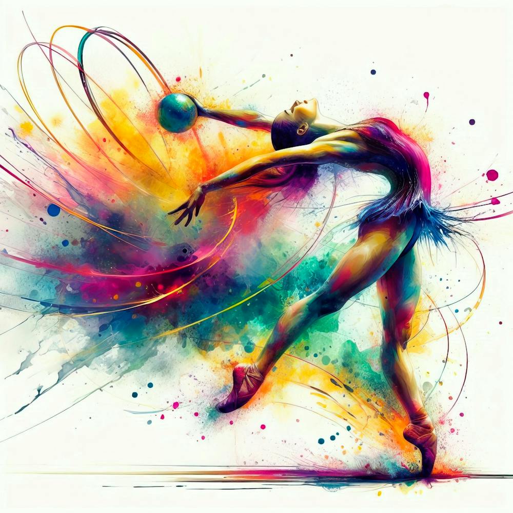 Rhythmische Gymnastikübung in Aquarell, Olympische Rhythmische Gymnastik 1