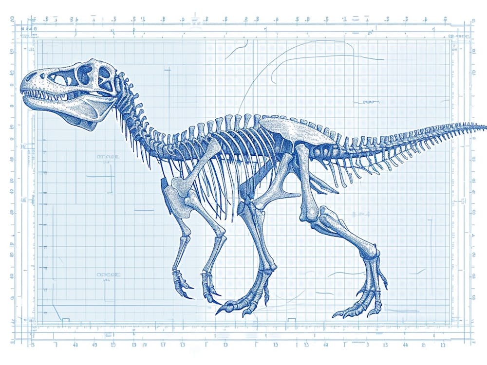Deinonychus Skeleton Hand Drawn Blueprint 1