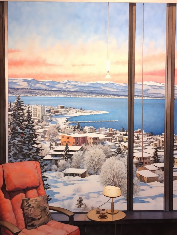 Winter Cityscape Lake Tahoe Usa