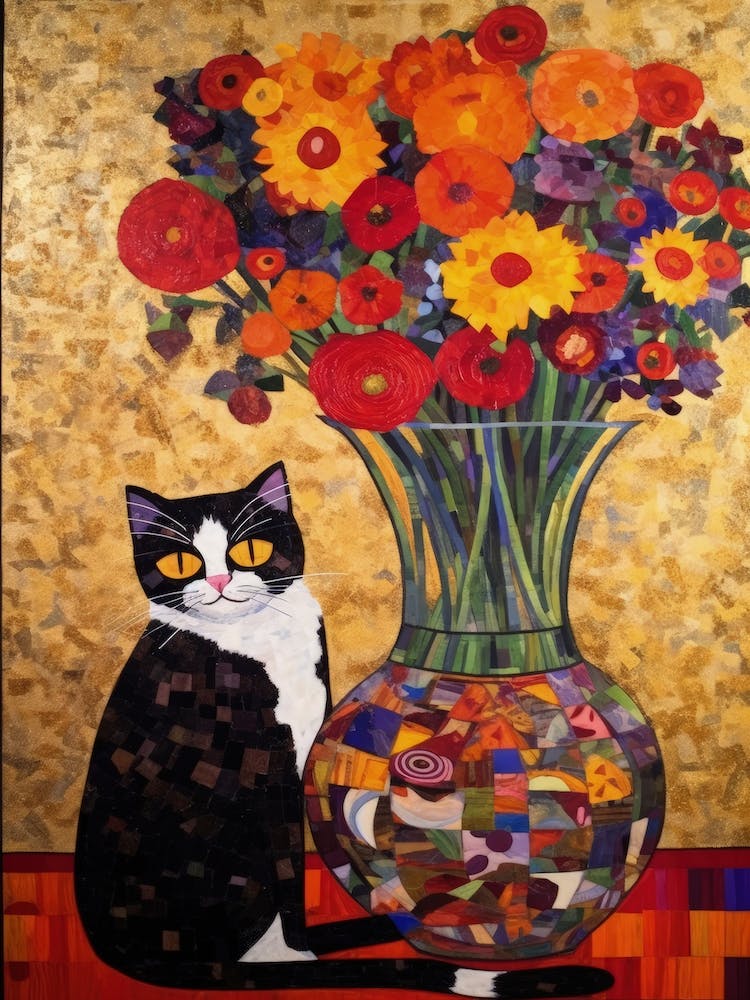 Anemone With A Cat 4 Art Nouveau Klimt Style