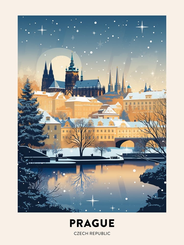 Nuit d'Hiver Affiche de Voyage Prague République Tchèque 2