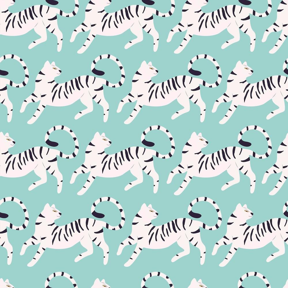 White Tiger Pattern On Blue Square