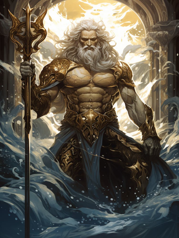  An Illustration Of The Greek God Poseidon In Art Deco 2