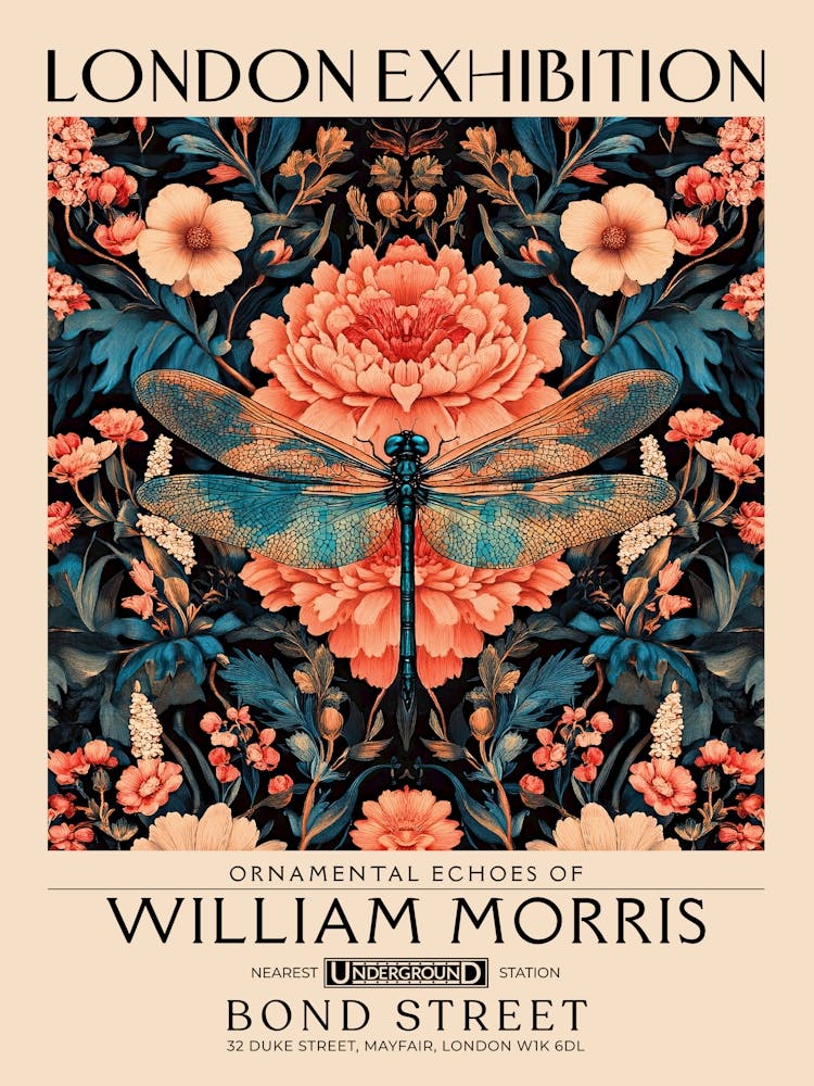 William Morris Dragonfly and floral artwork, insect and flower pattern vintage Botanical print for cottagecore, maximalist decor,floral tapestry Victorian nature illustration bedroom vintage decor 25