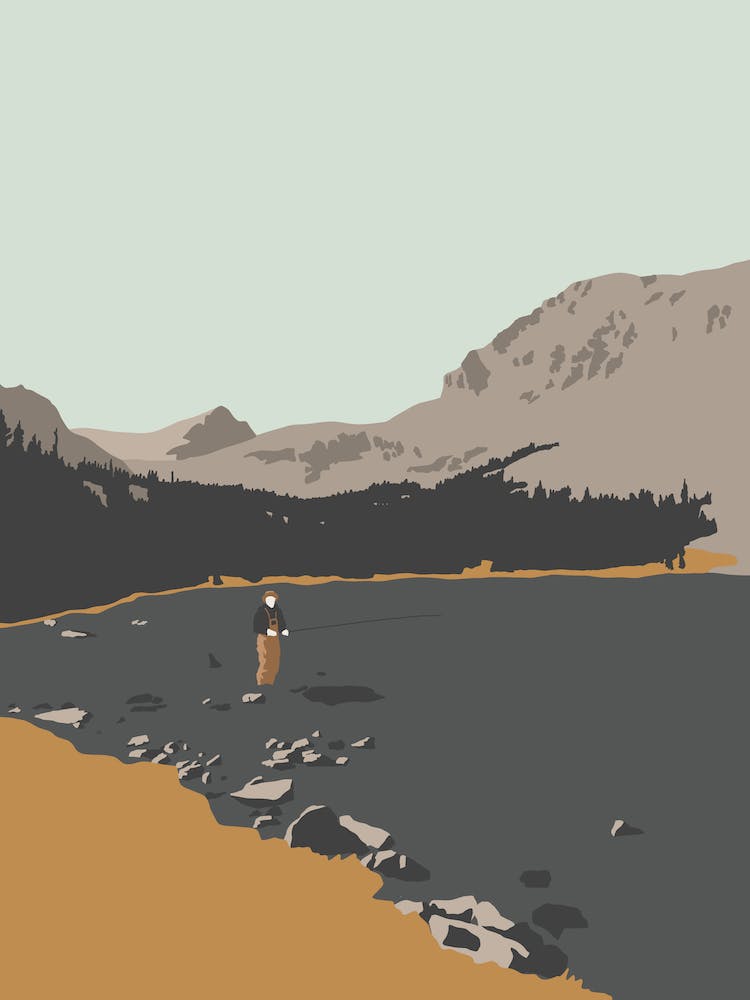 Fly Fisherman In The Mountains