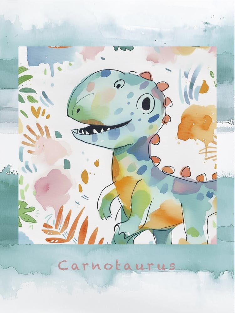 Cute Muted Pastels Carnotaurus Dinosaur 3 Poster