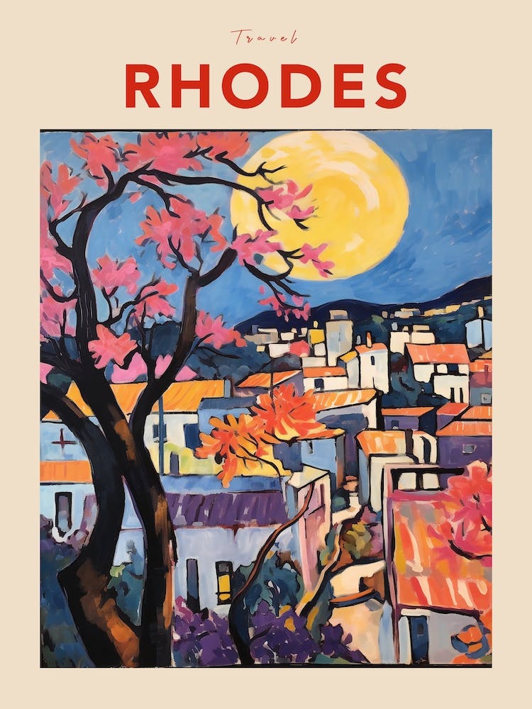Rhodes Greece 3 Fauvist Travel Poster