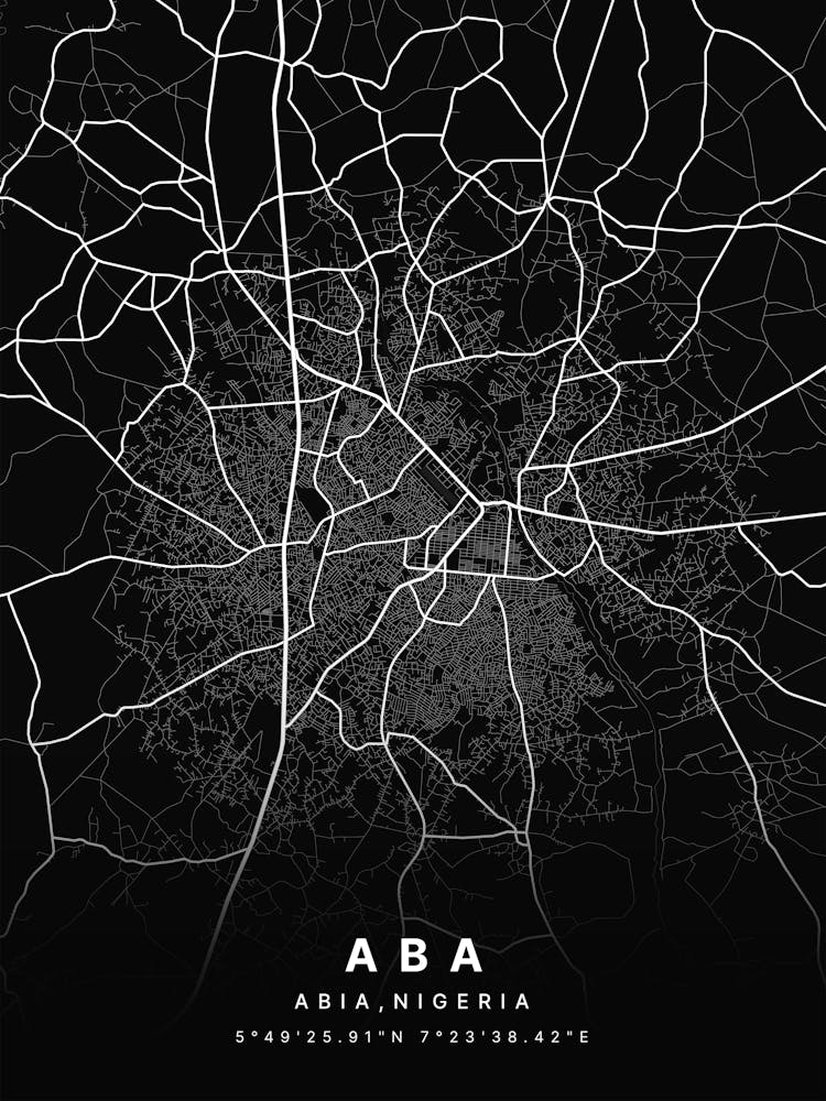Aba Abia Nigeria Black Map