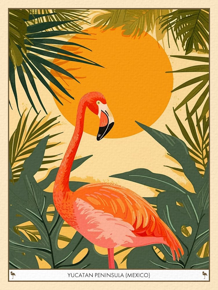 Greater Flamingo Yucatn Peninsula Mexico Tropical Illustration 6 Poster