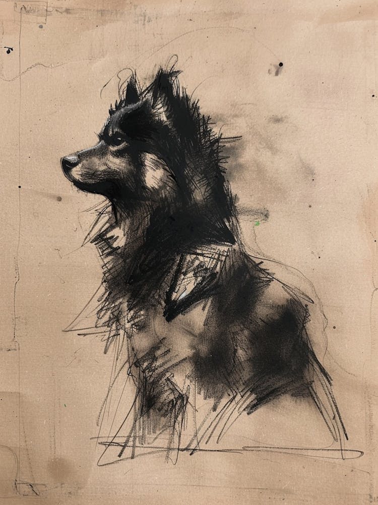 Sepia Dog Minimalist Charcoal Line