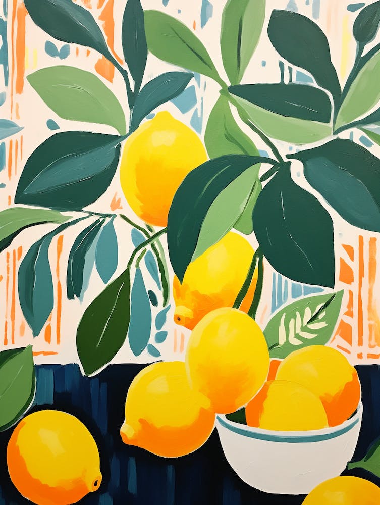 Matisse Inspired Abstract Lemons Kitchen Poster