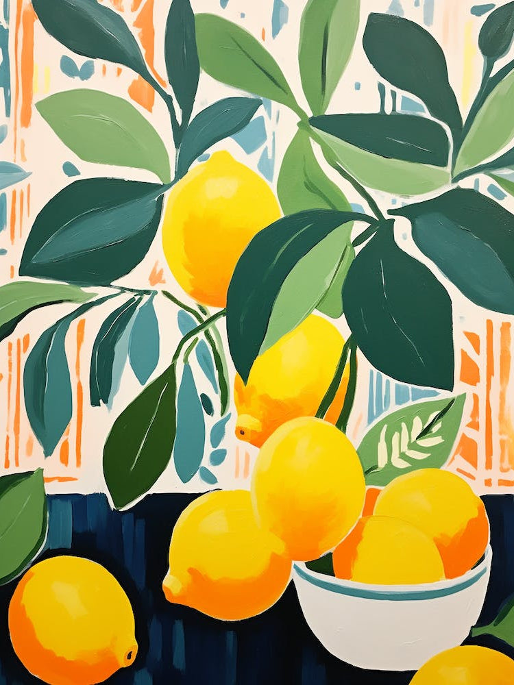 Matisse Inspired Abstract Lemons Kitchen Poster