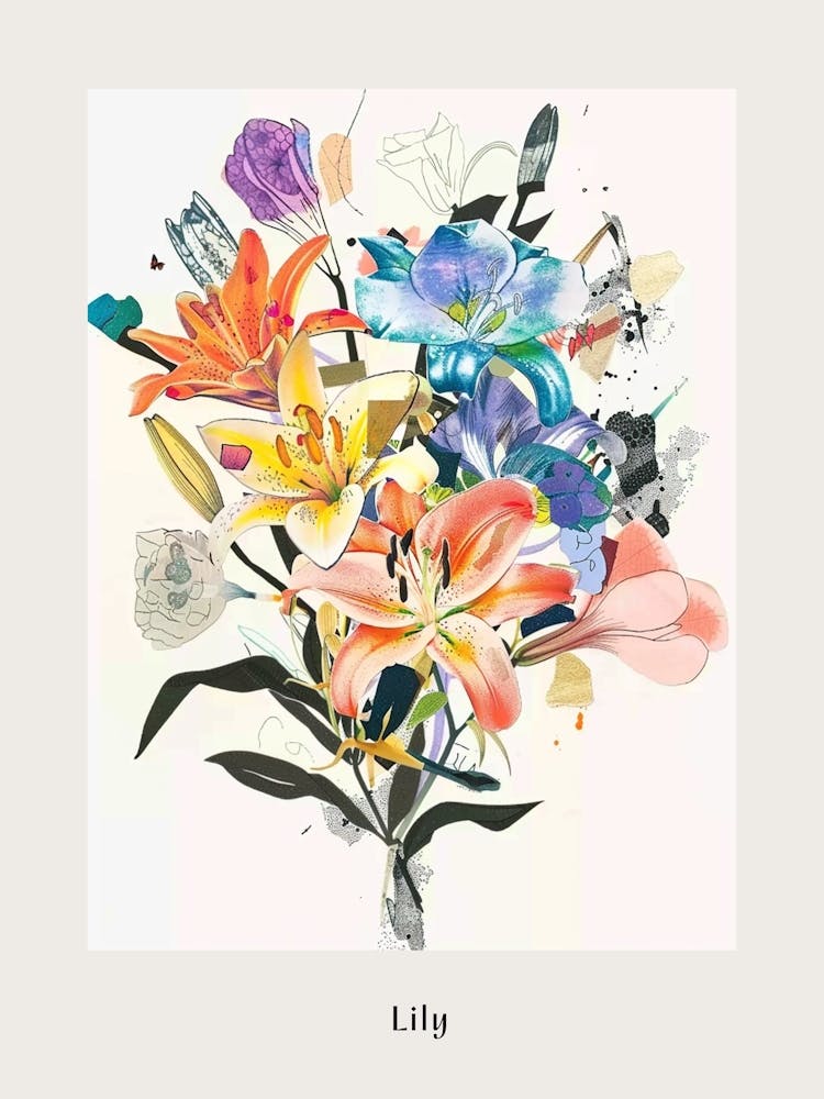 Lily 4 Collage Flower Bouquet Poster